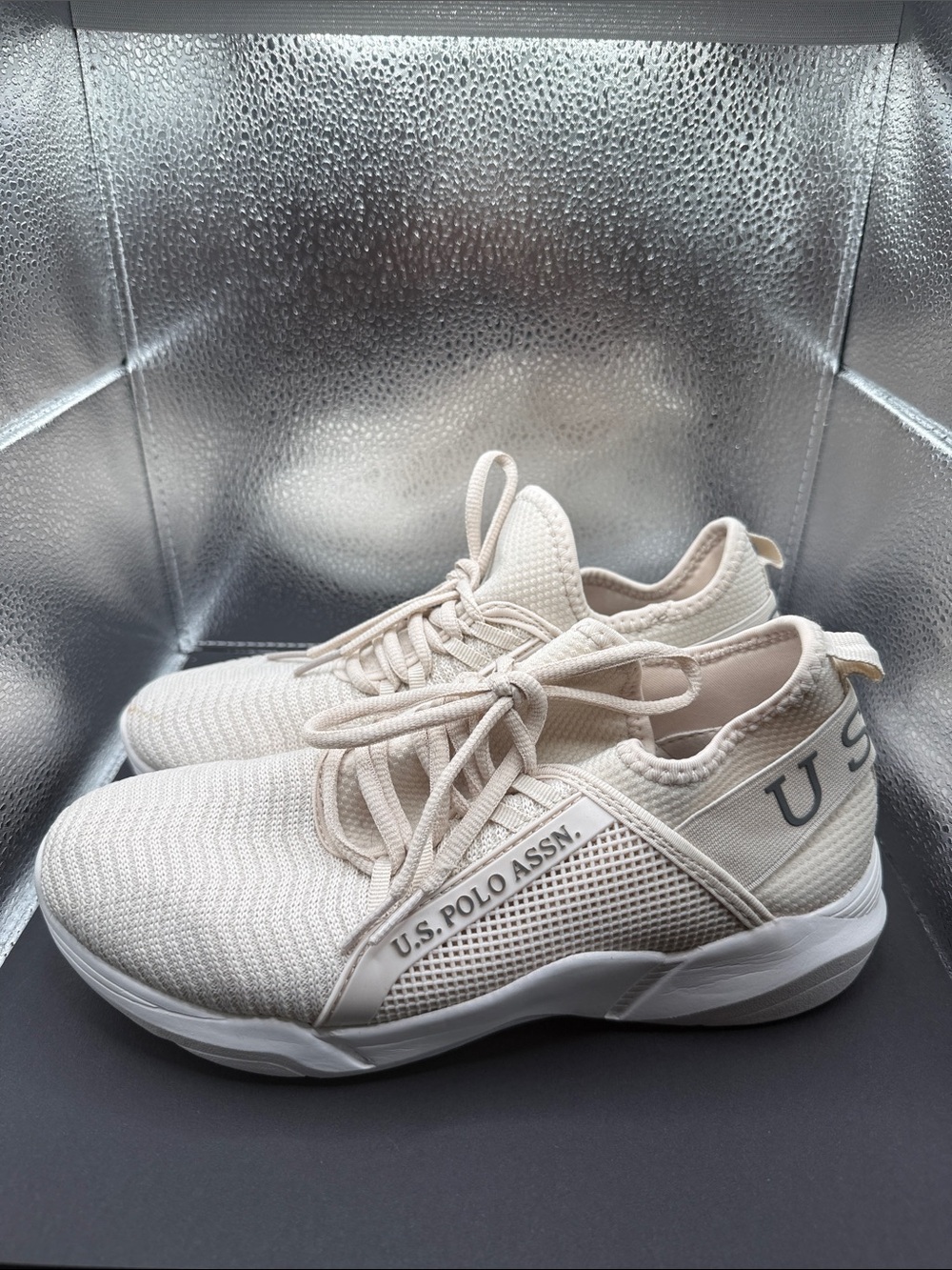 U.S. Polo Assn. Women's Cream Knit Mesh Sneakers Size 7M
